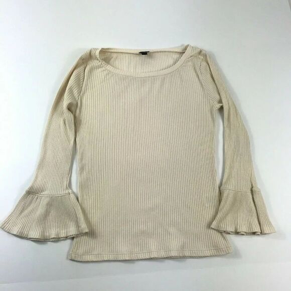 J. Crew Tops - J.Crew Womens Blouse Stretch Top Ribbed Knit Ivory Flare Long Sleeve Shirt XS